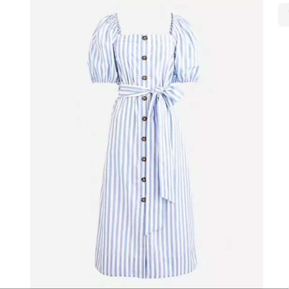J.Crew Cottage Dress in Stripe, $148 Puff Sleeve Belted, Blue & White, Sz XS